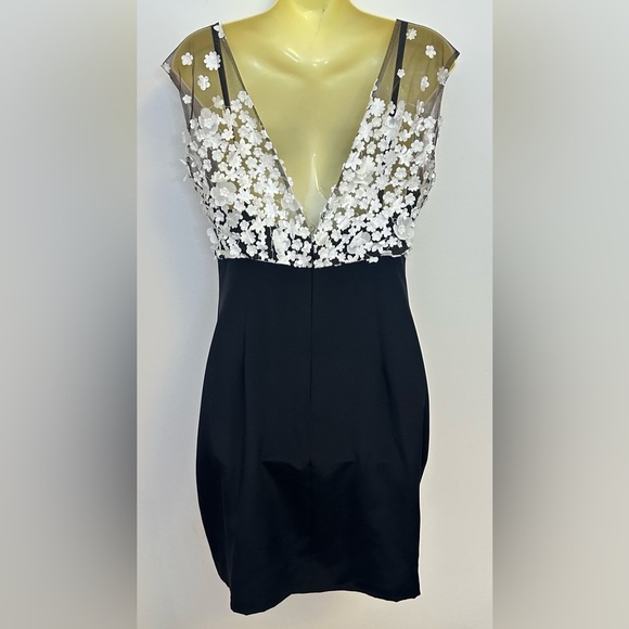 Marchesa Notte Black and White Floral Embellished Cocktail Dress - Picture 2 of 10